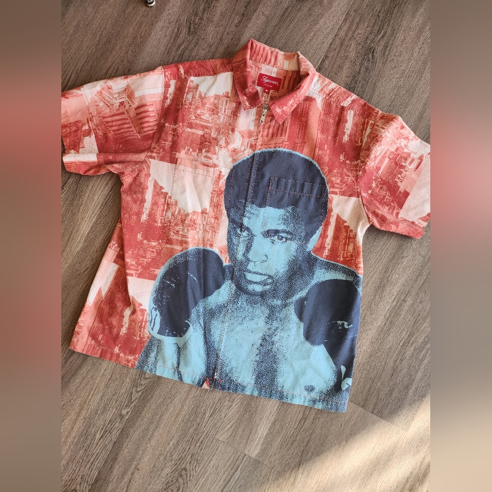 Supreme Red and Blue Muhammad Ali Boxing Graphic Zip Shirt